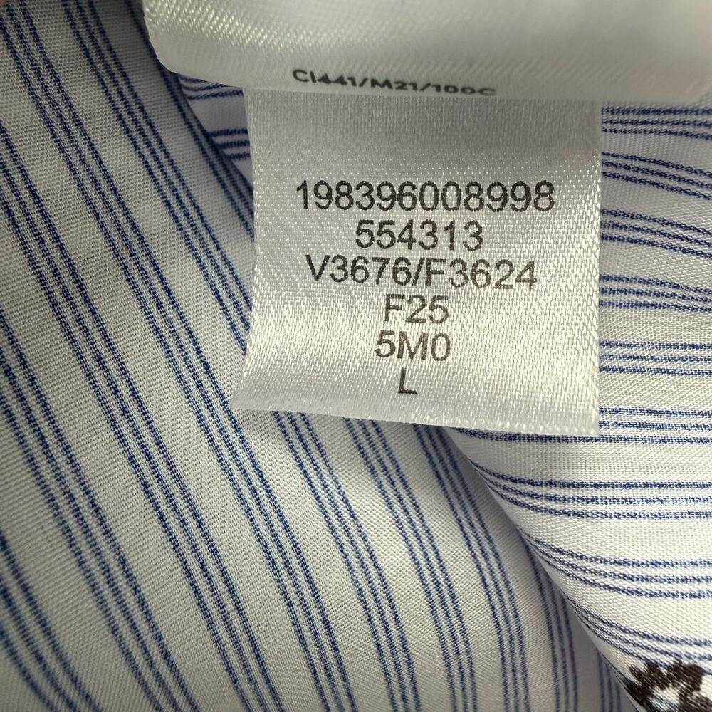 Lands End Women's L Cotton Puff Sleeve Statement Collar Shirt Blue White Stripe - Picture 12 of 15